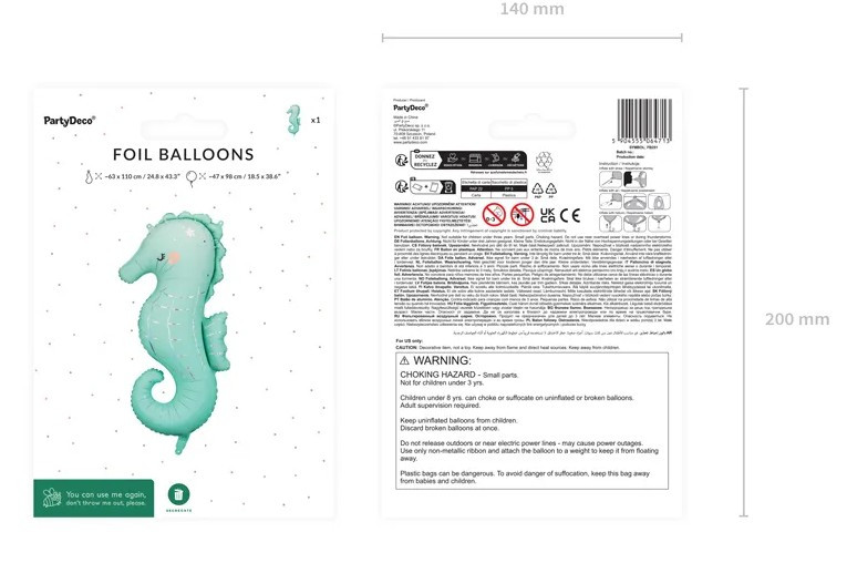 Balon foliowy Konik morski 47x98cm FB251 PartyDeco